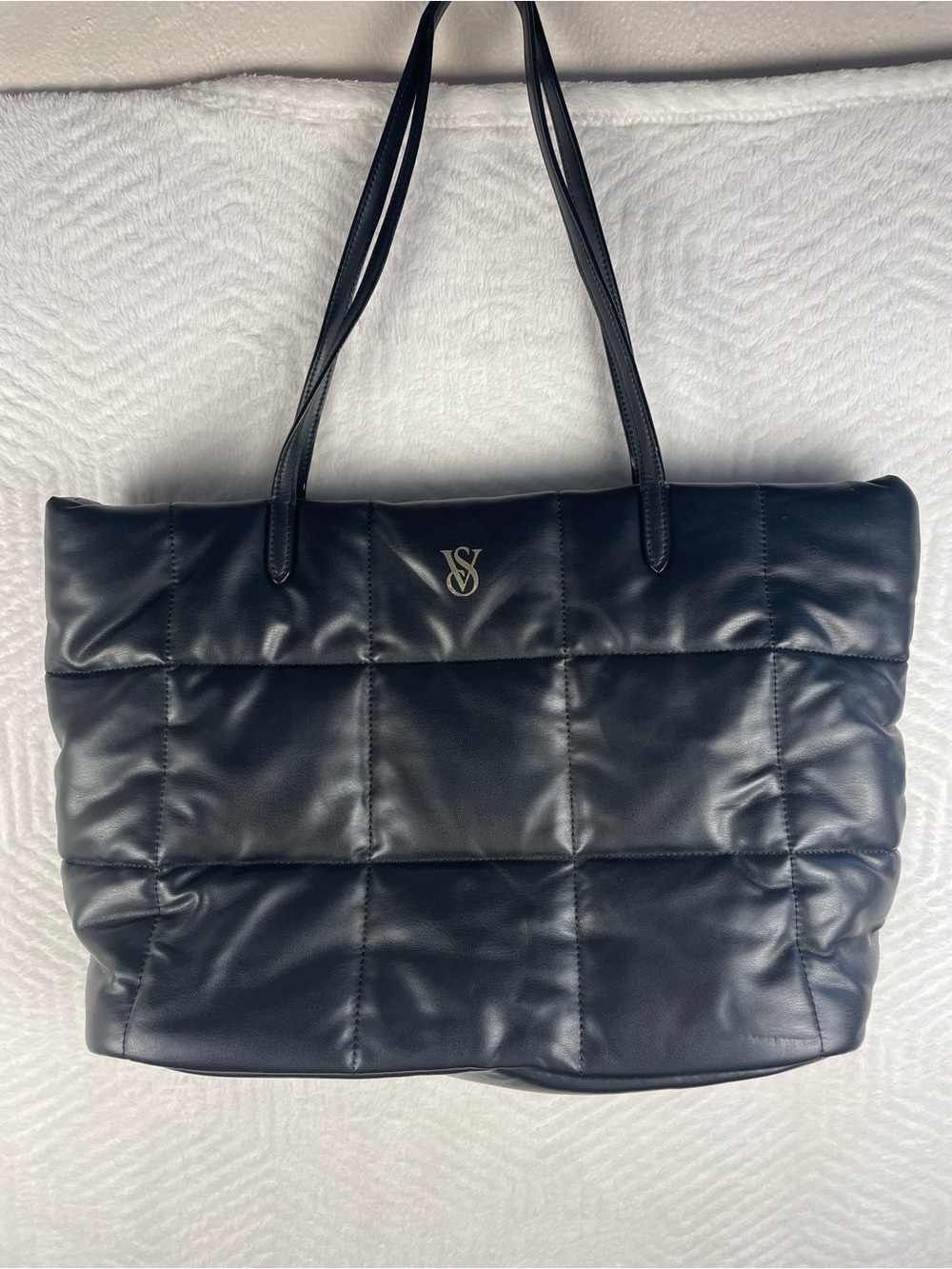 Victoria's Secret Black Quilted Tote with VS Logo